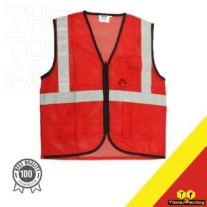 Polyester Safety Jacket with Reflective Strips Color-Red