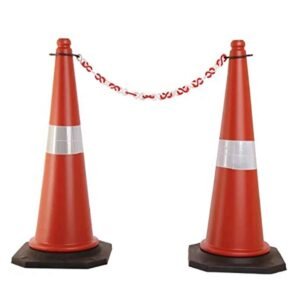 Kunplast 1000mm PVC Orange Road Traffic Cone with Weighted Rubber Base, 1m Chain, 1 Hook & Reflective Strip, PVC10002 (Pack of 2)
