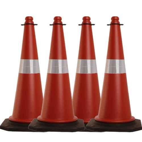 Ladwa 750mm Red & Black PVC Traffic Safety Cones with Reflective Strips Collar (Pack of 4) 1 Ladwa 750mm Red & Black PVC Traffic Safety Cones with Reflective Strips Collar (Pack of 4)