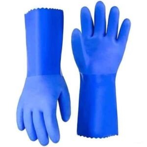 Swavind 10 inch PVC Blue Waterproof Textured Grip Hand Safety Gloves, Size: Free (Pack of 20)